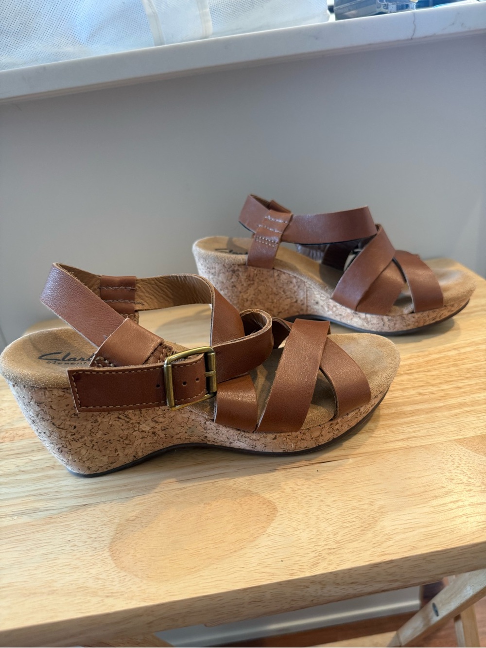 Clark’s Brown Wedge Sandals with Cork Platform